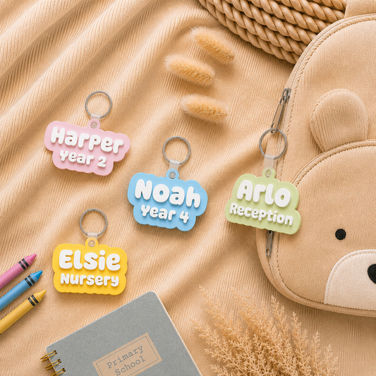Personalised Kids Bag Tag Keychain Charm - Name & School Year