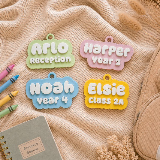 Personalised Kids Bag Tag Keychain Charm - Name & School Year / Custom Class Name