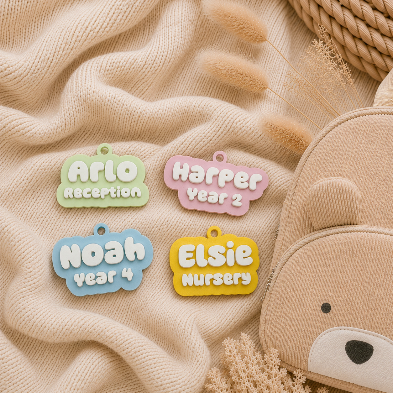 Personalised Kids Bag Tag Keychain Charm - Name & School Year