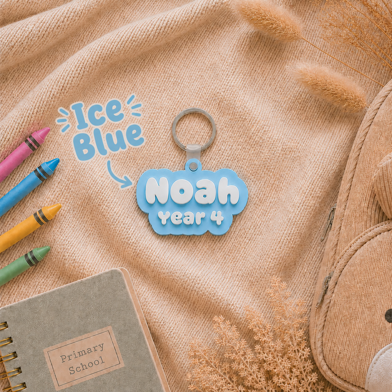 Personalised Kids Bag Tag Keychain Charm - Name & School Year /  Custom Class Name