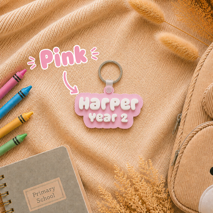 Personalised Kids Bag Tag Keychain Charm - Name & School Year /  Custom Class Name