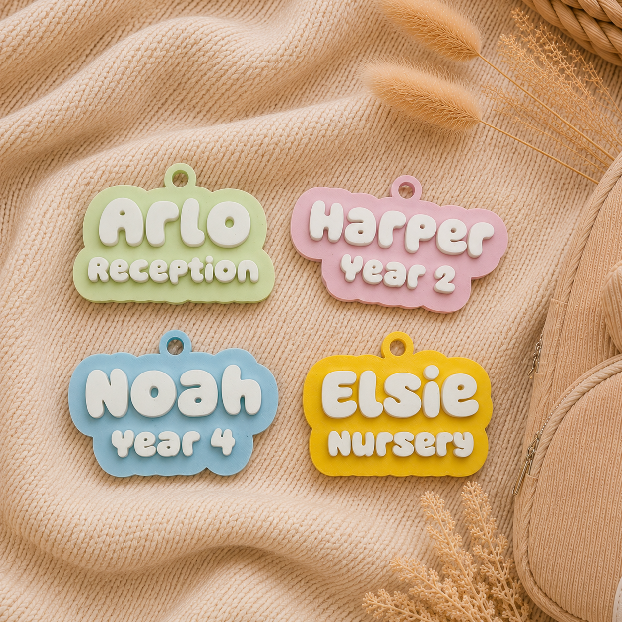 Personalised Kids Bag Tag Keychain Charm - Name & School Year