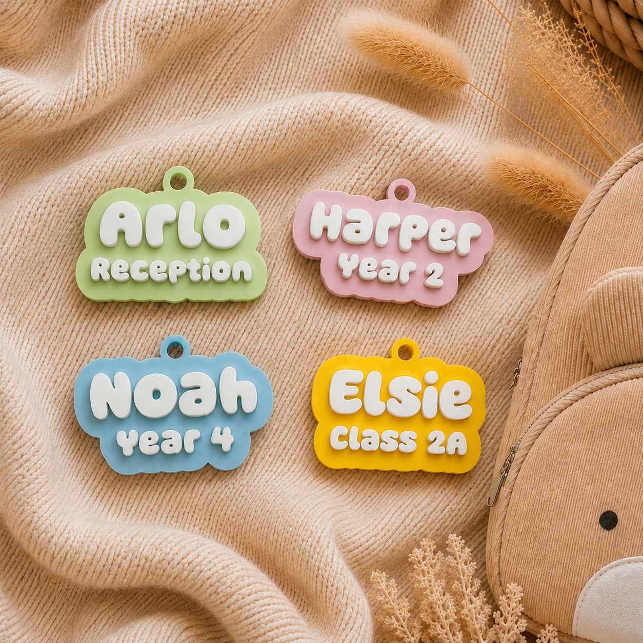 Personalised Kids Bag Tag Keychain Charm - Name & School Year /  Custom Class Name