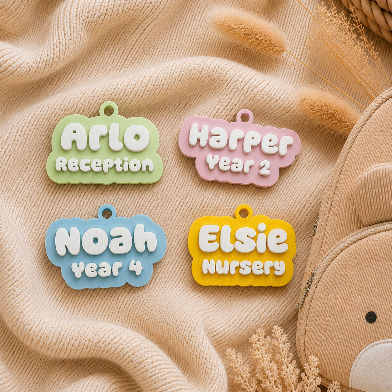 Personalised Kids Bag Tag Keychain Charm - Name & School Year