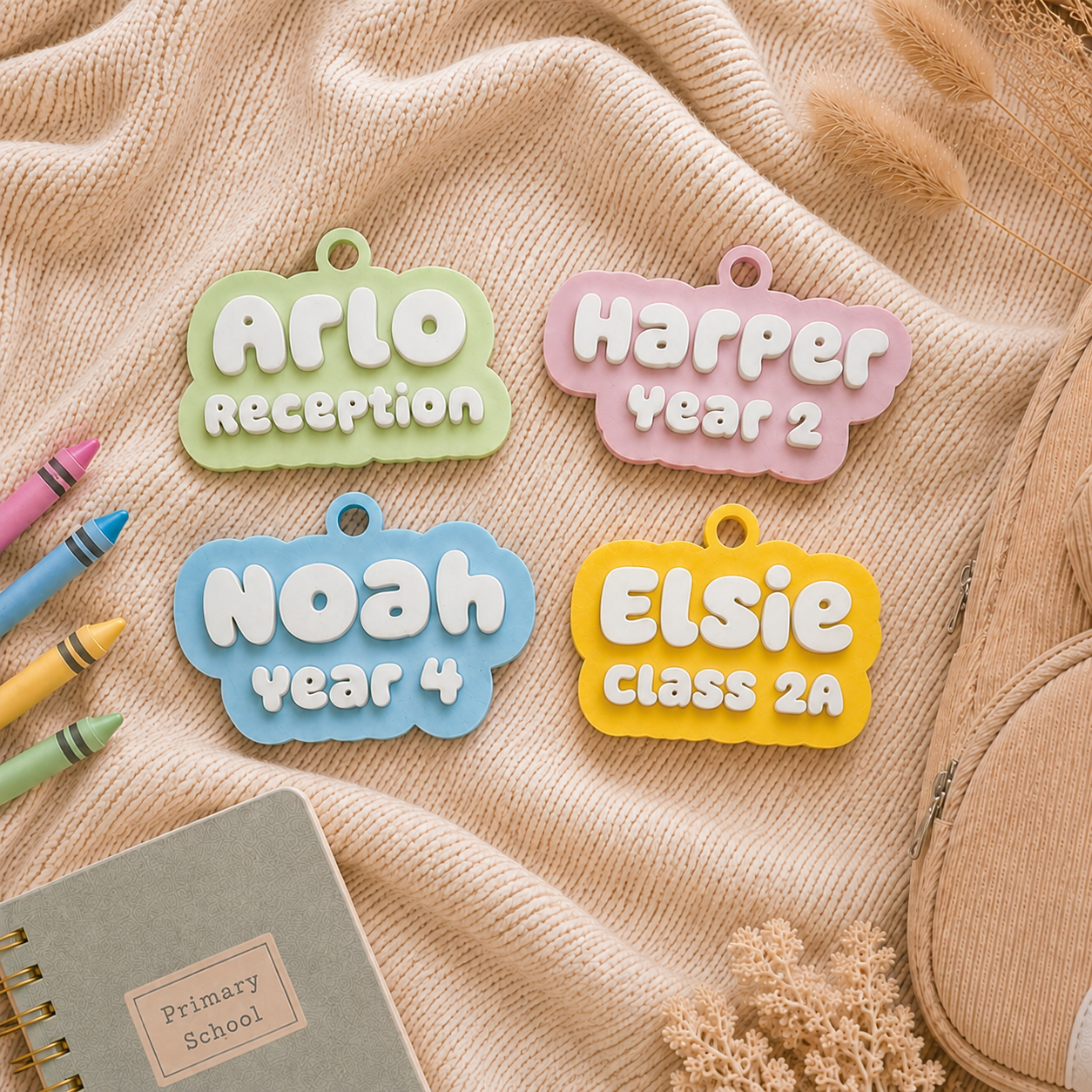 Personalised Kids Bag Tag Keychain Charm - Name & School Year /  Custom Class Name