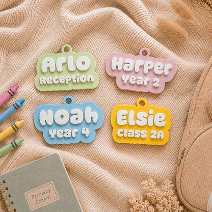 Personalised Kids Bag Tag Keychain Charm - Name & School Year /  Custom Class Name
