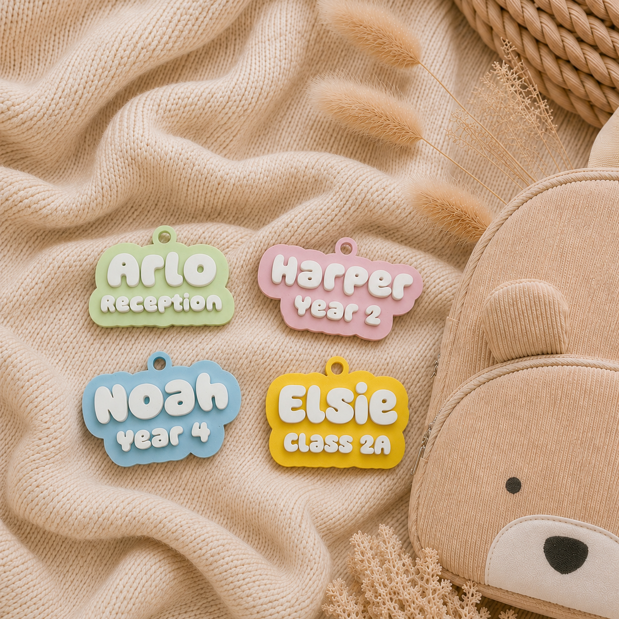 Personalised Kids Bag Tag Keychain Charm - Name & School Year /  Custom Class Name