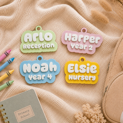 Personalised Kids Bag Tag Keychain Charm - Name & School Year