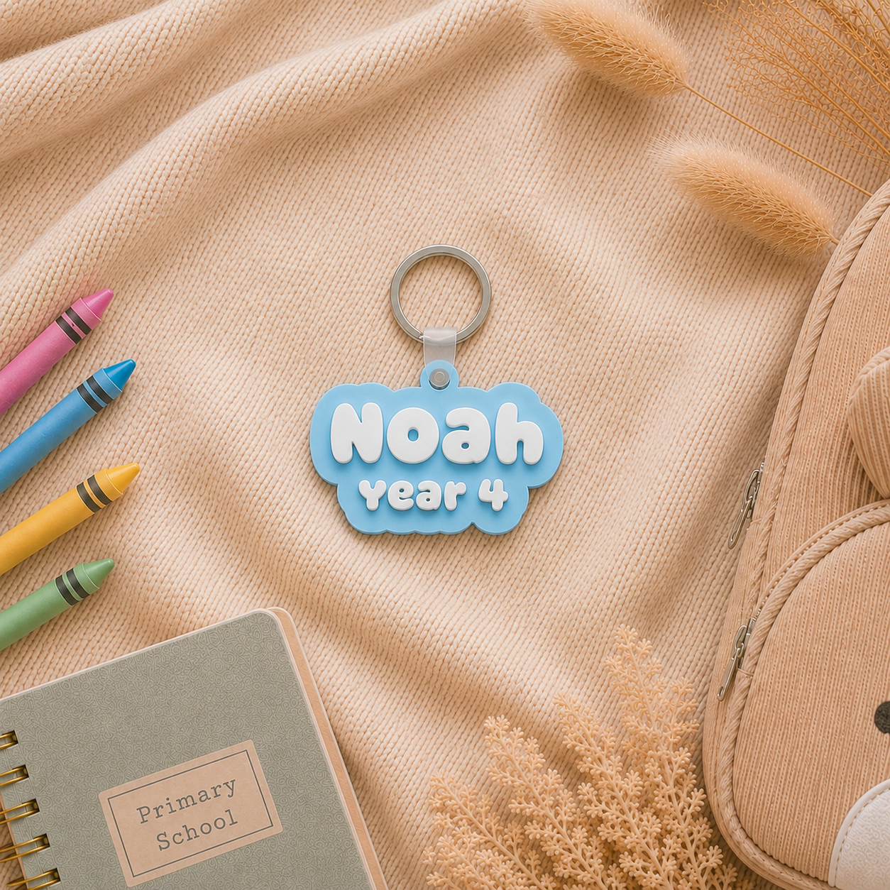 Personalised Kids Bag Tag Keychain Charm - Name & School Year