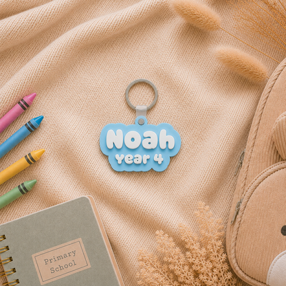 Personalised Kids Bag Tag Keychain Charm - Name & School Year