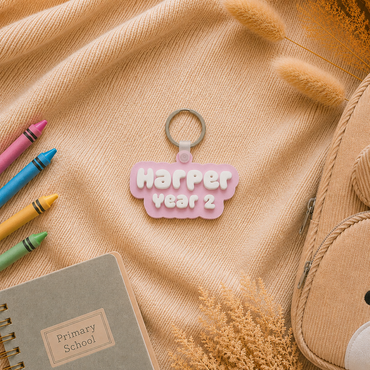 Personalised Kids Bag Tag Keychain Charm - Name & School Year